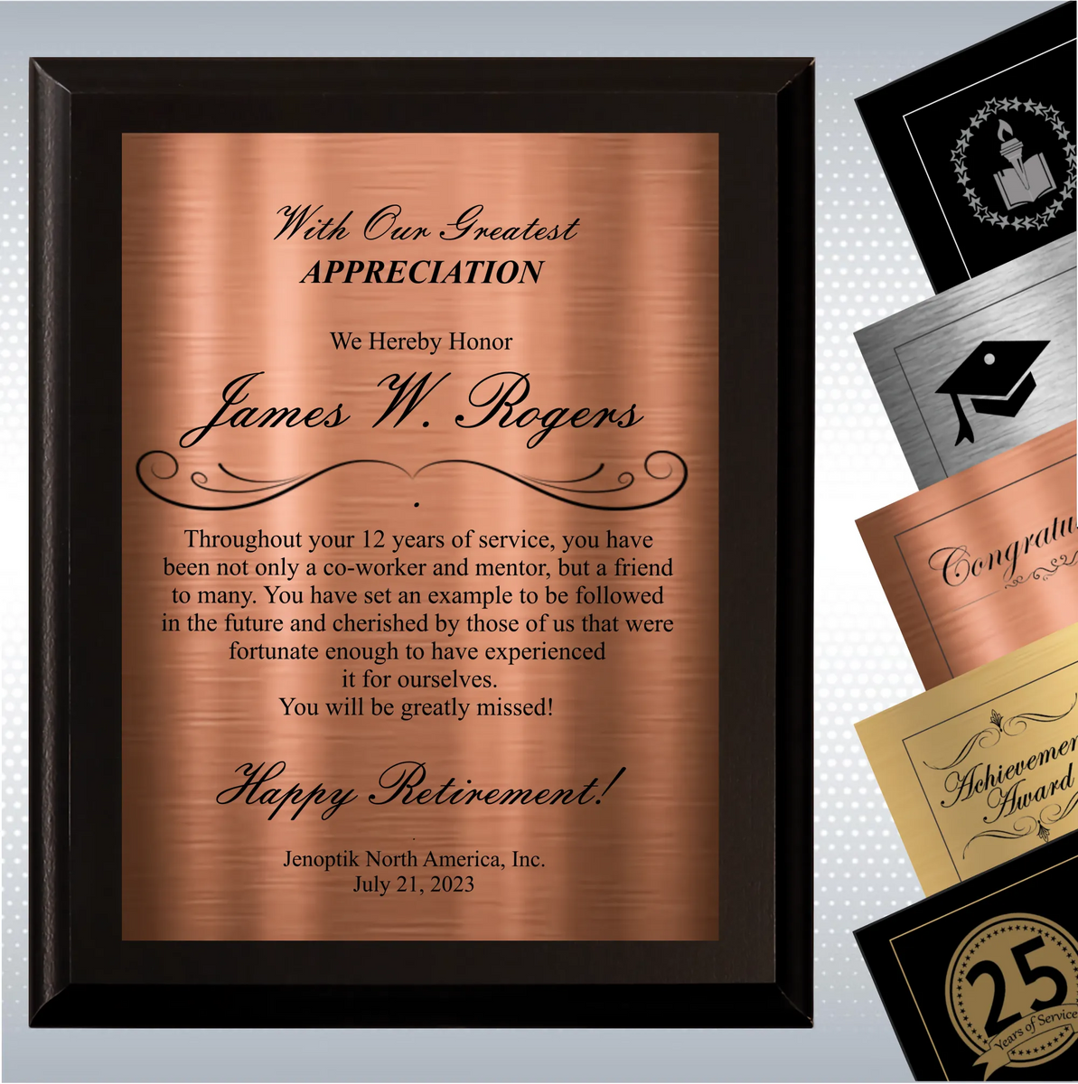Black Matte Retirement Gift Award Plaque 17