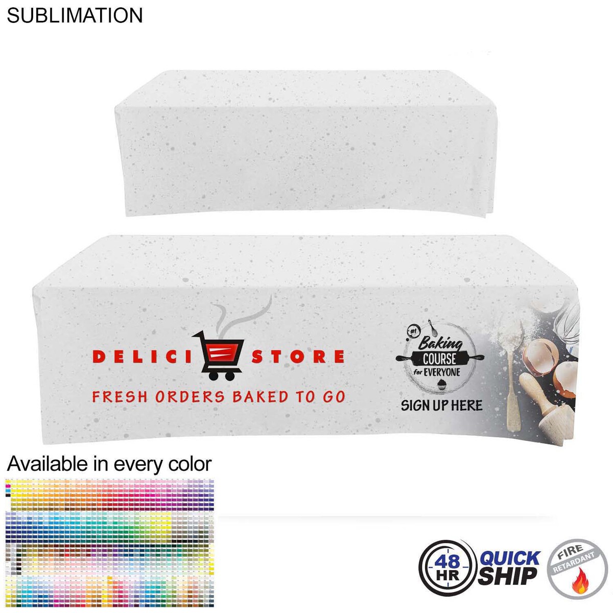 fiel 48 Hr Quick Ship - Sublimated Box Style Fitted Tablecloth for 8' Table 4 sided Closed back #SU615-3