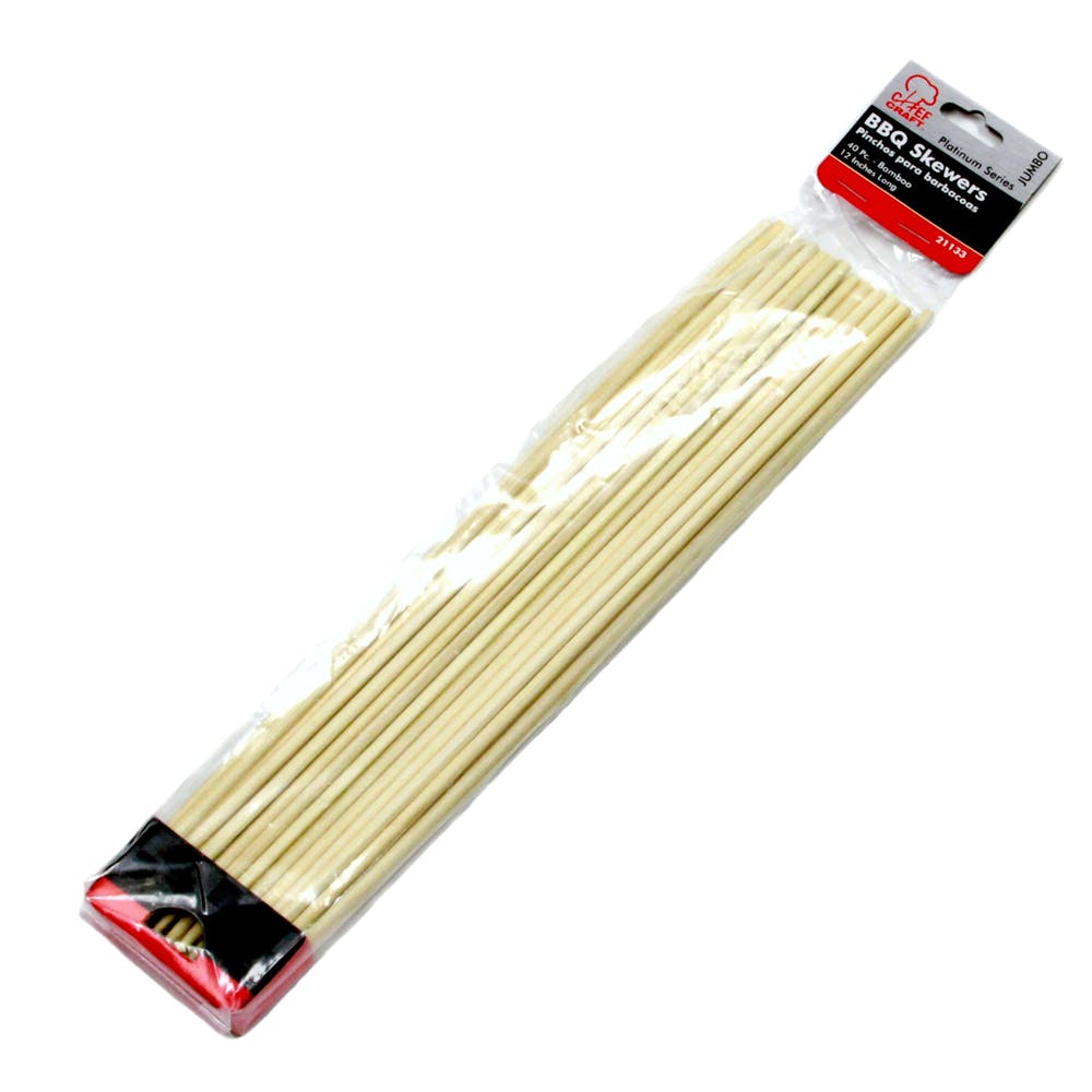 Heavy Duty BBQ Skewers - 40 Pack Bamboo 12" 2