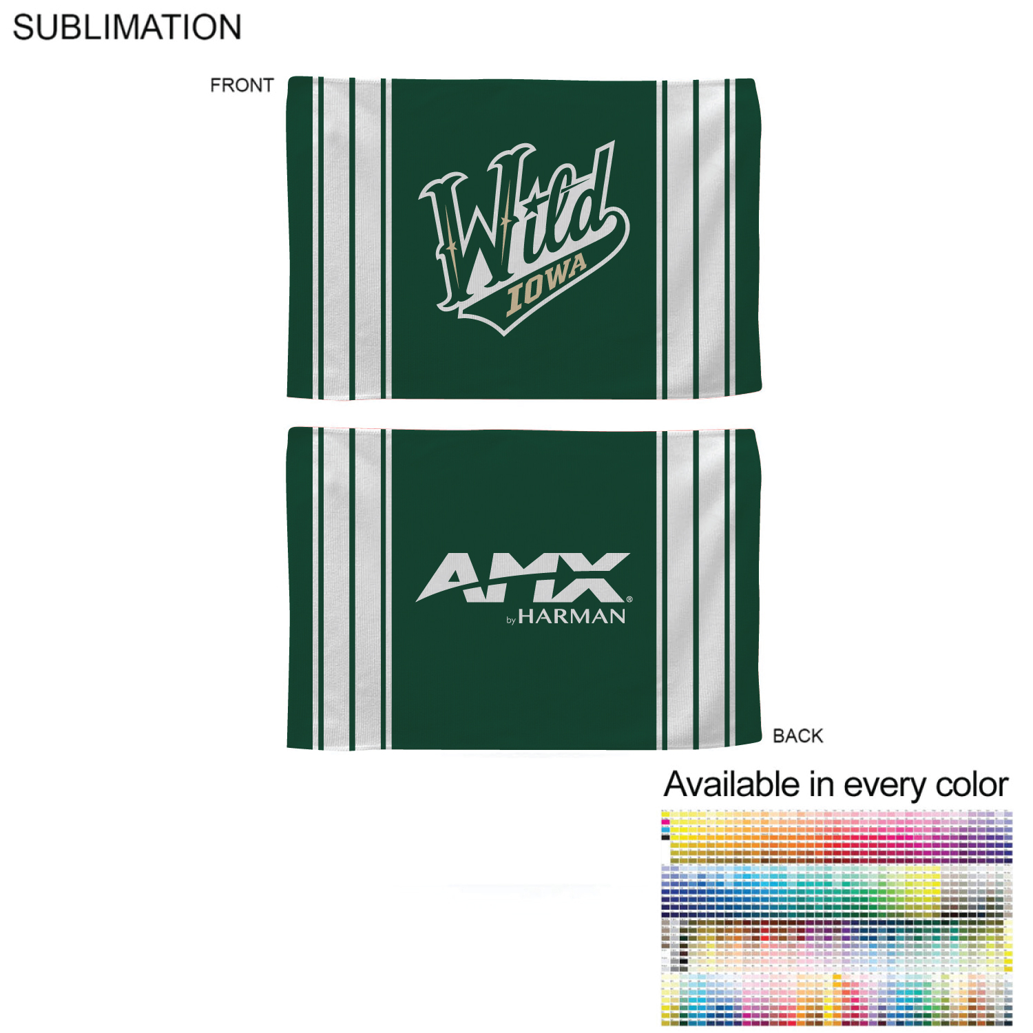 Colored Sublimated Rally, Skate Towels with Jersey stripes, 12x18, Sublimated Edge to Edge 2 sides 24