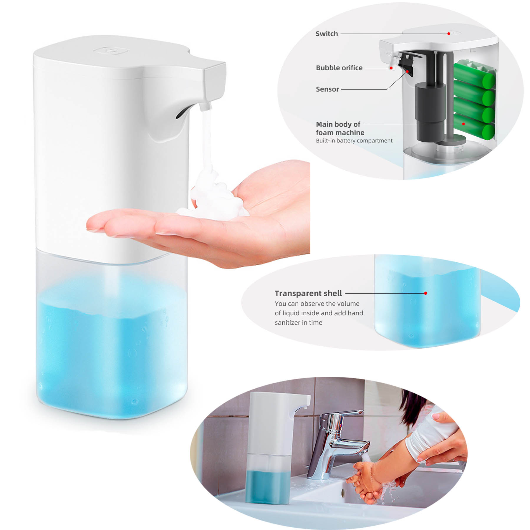 Touchless Hands Free Soap Pump Liquid Foam Dispenser-12oz