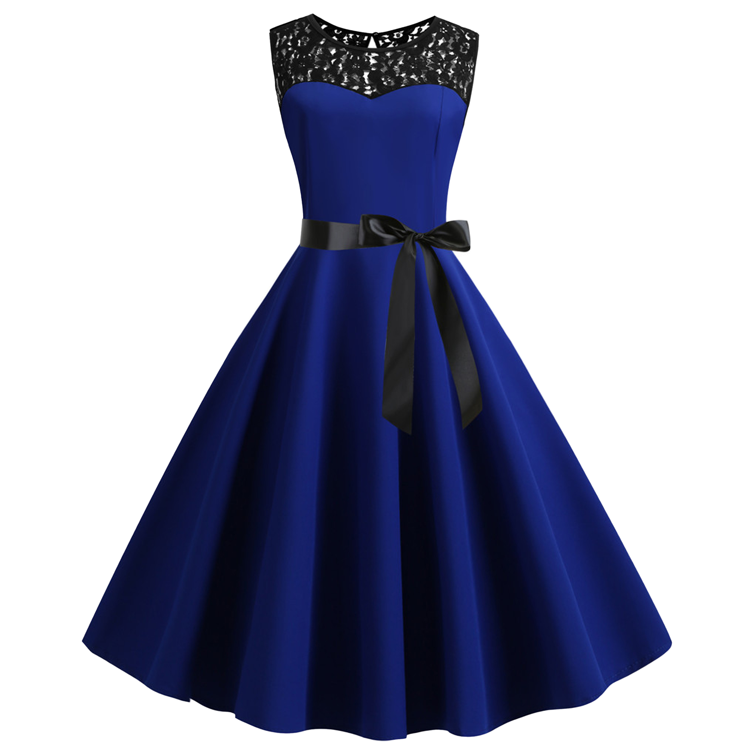 Polyester Retro Sleeveless Lace Patchwork Dress 17