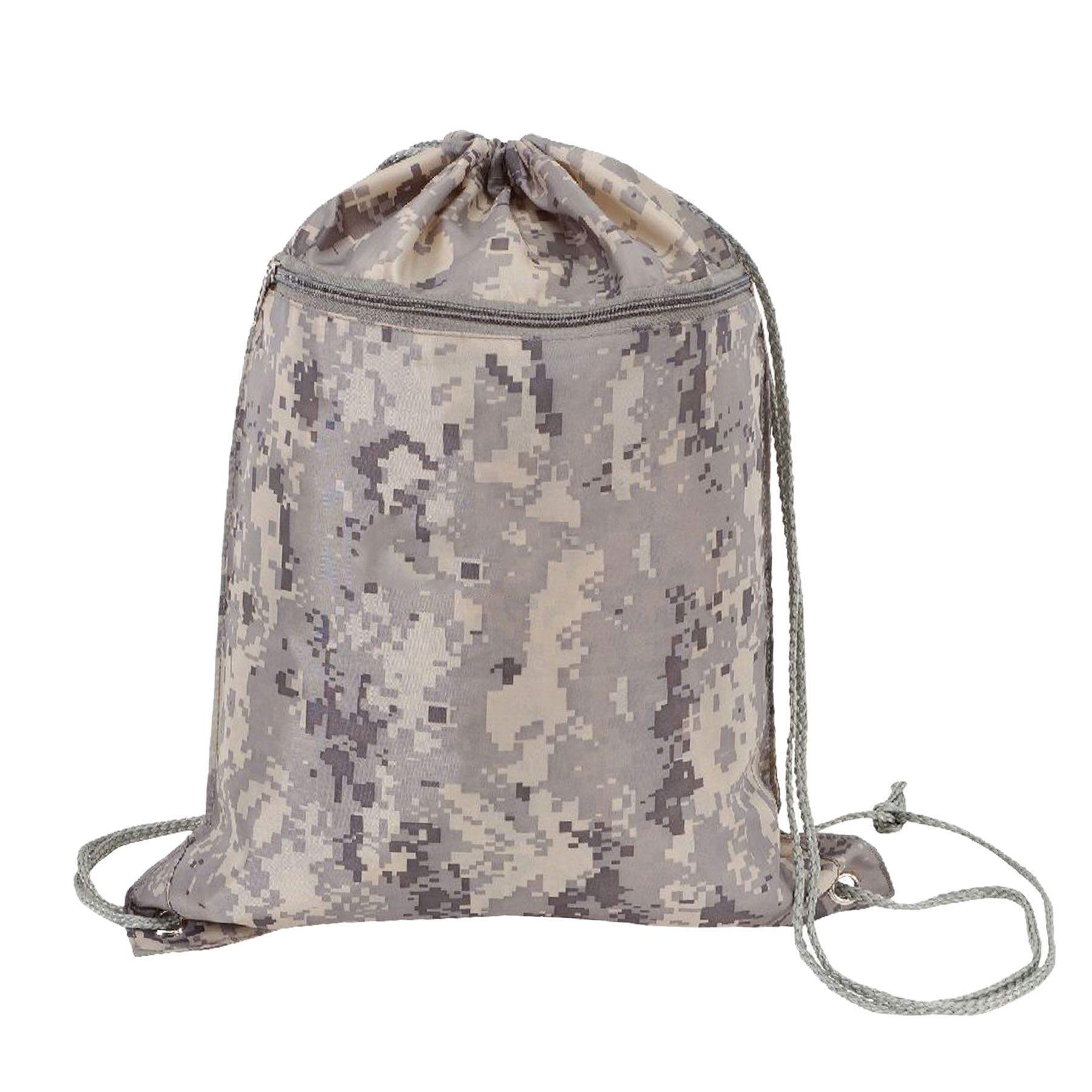 Digital Camo Zippered Pocket Drawstring Backpack 8