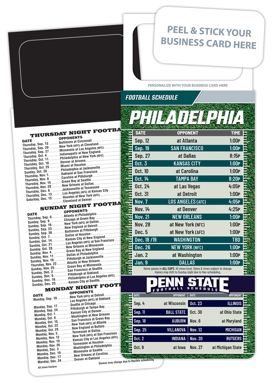 Pro Football Schedule Magnet - Peel and Stick Business Card (3.5x9)