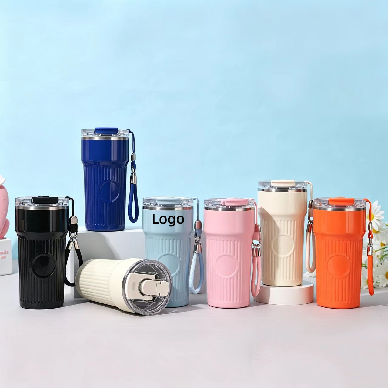 Insulated Stainless Steel DualSip Coffee Mug With Handle Rope & Lid For Office&Home&Travel