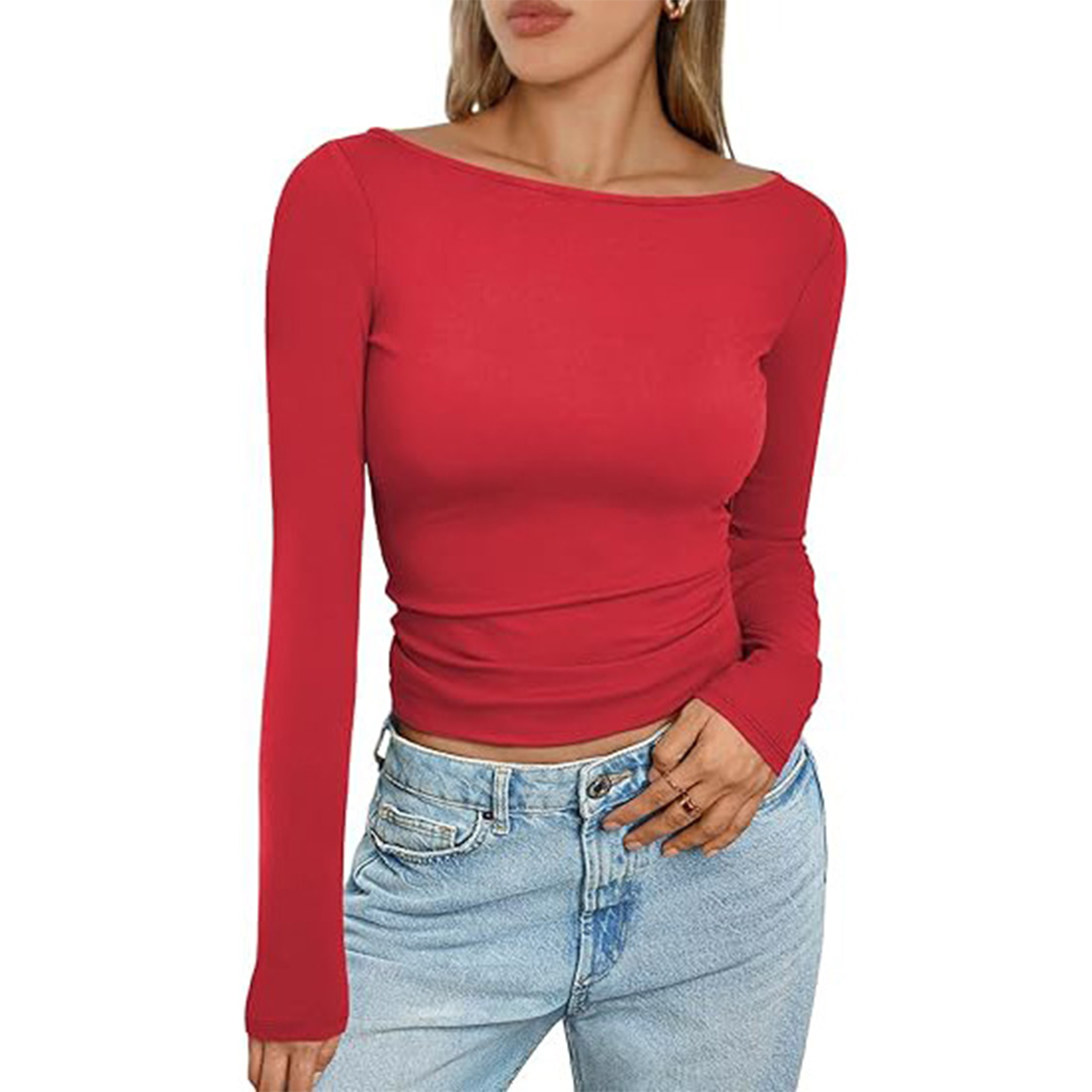 Women Boat Neck Long Sleeve Shirt 48