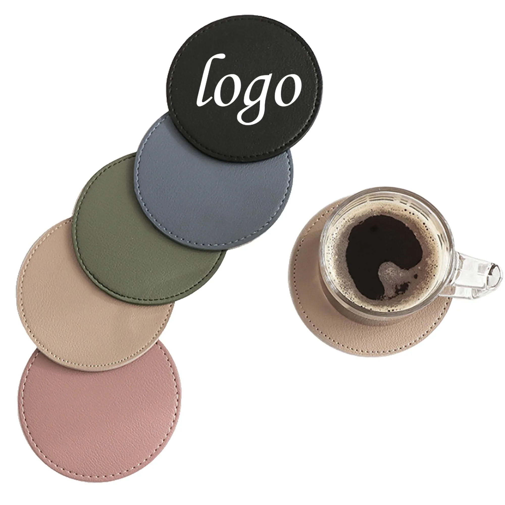 MOQ 50 PU Leather Absorbent Round Coaster
