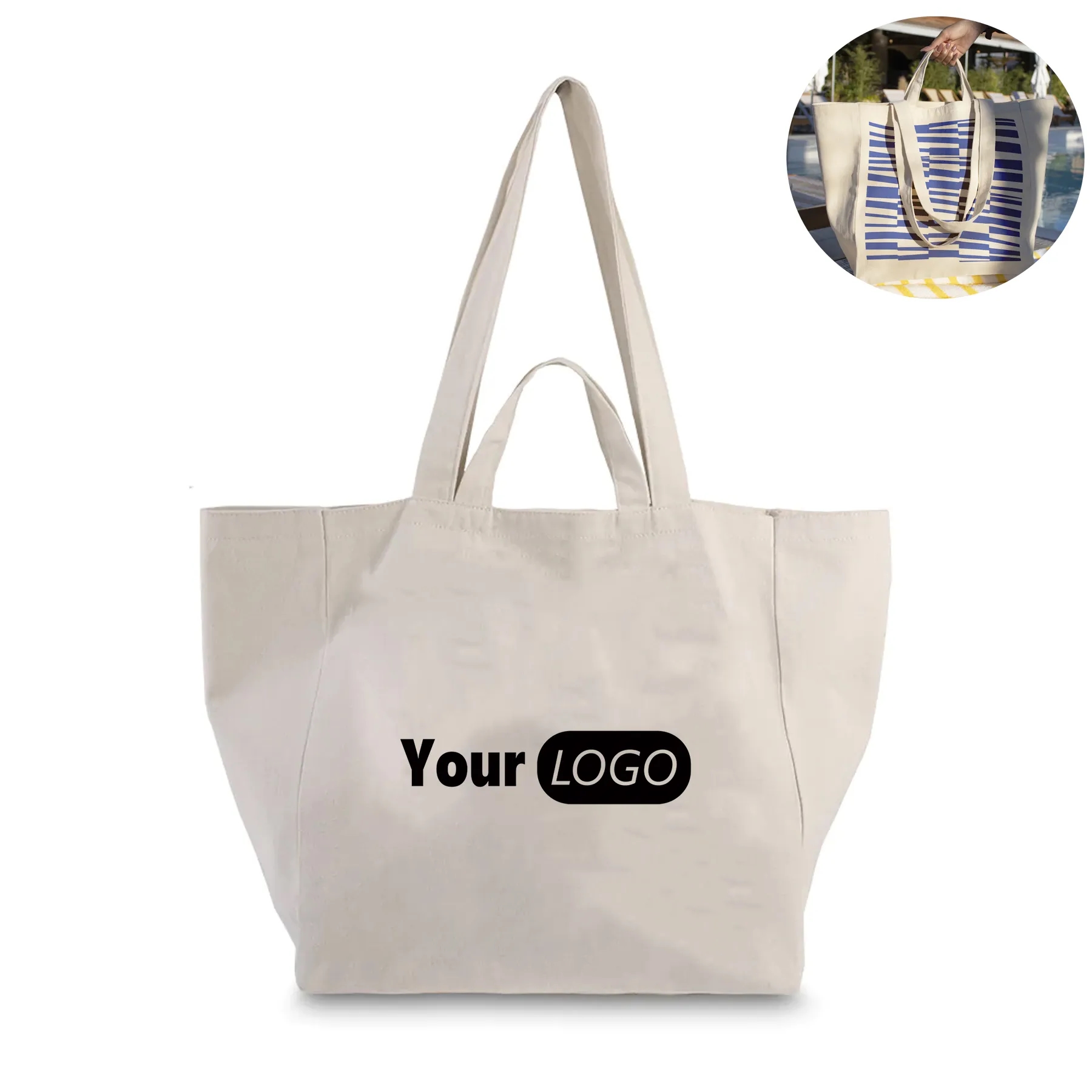 2 Sizes Of Handle Canvas Tote Bag 14 1/2"W x 14 1/2"H x 8"D