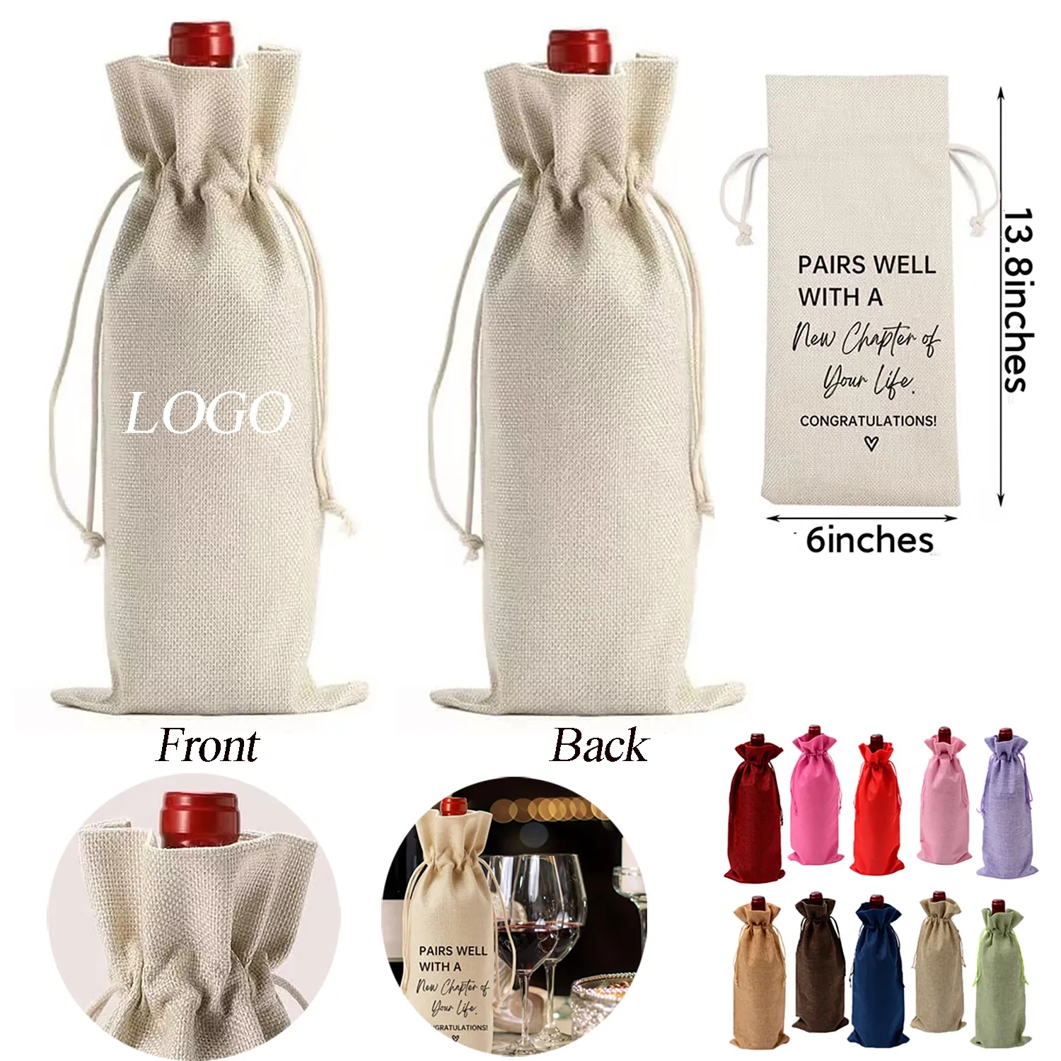 Drawstring Burlap Wine Bags