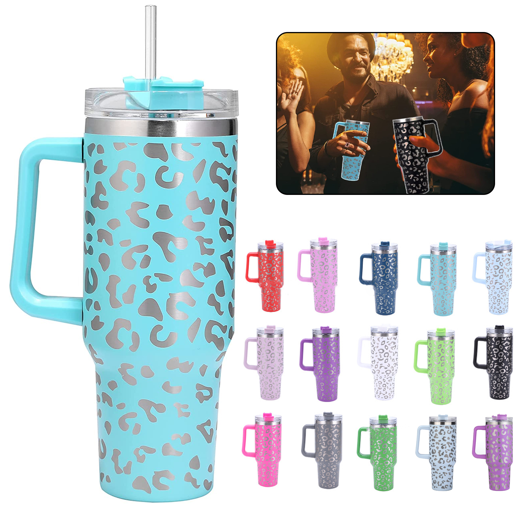 40oz Leopard Stainless Steel Tumbler with handle