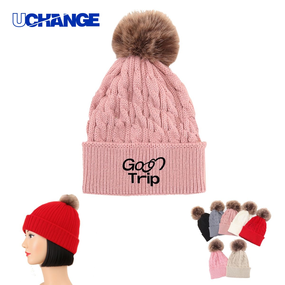 Cabled Pom Beanie Hat
