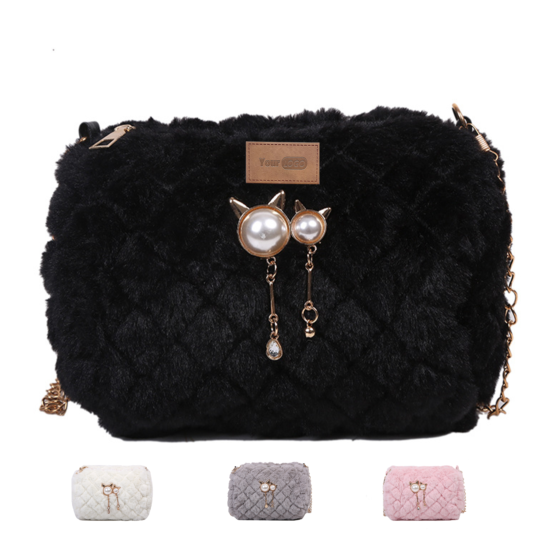 Cotton Stylish versatile cross-body plush chain shoulder bag 2