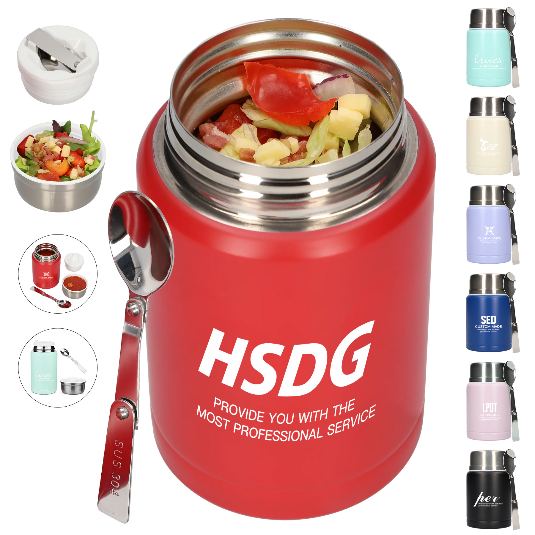 500ml Stainless Steel Vacuum Insulated Bottle Food Jar With Folding Spoon, custom water bottle with logo imprint 2