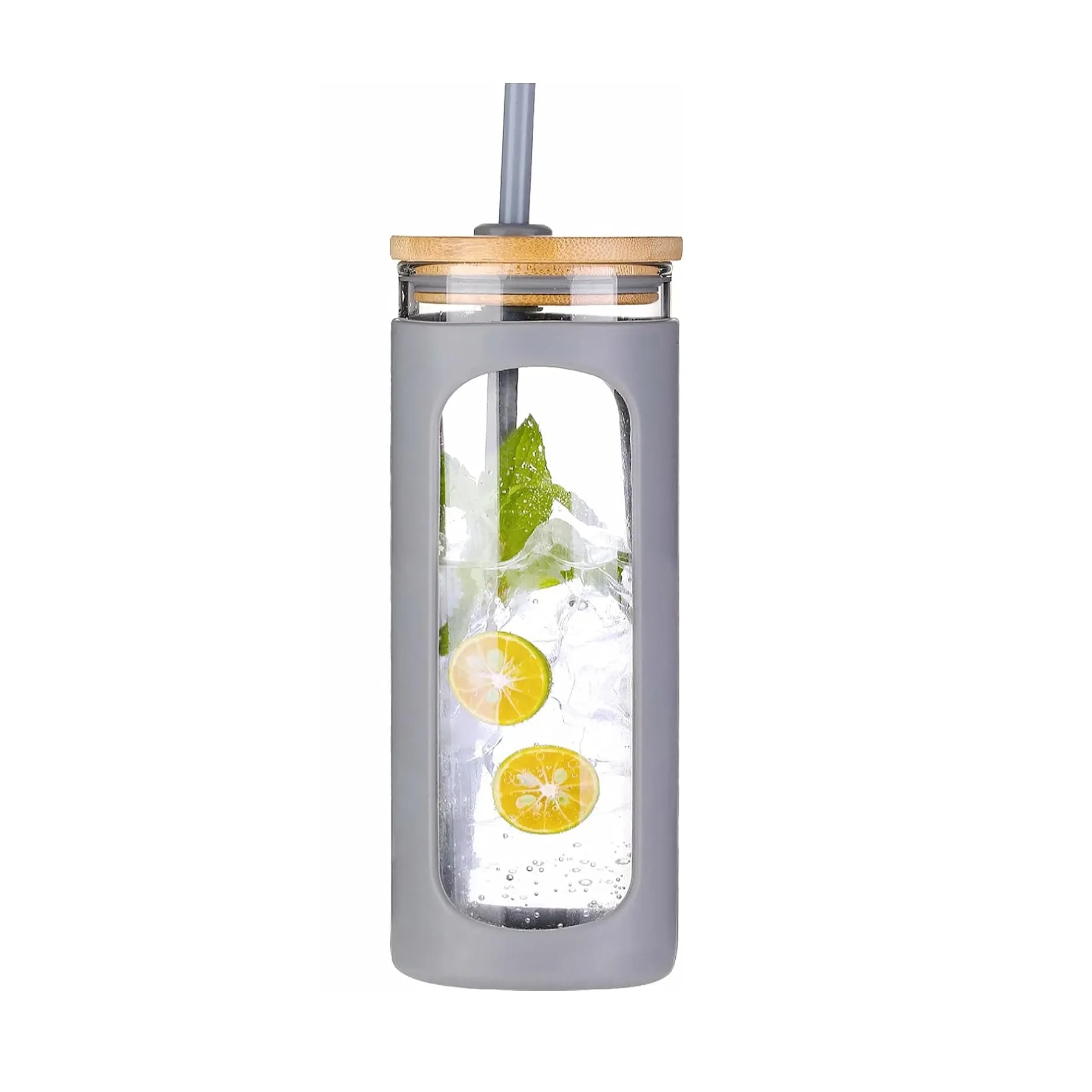 20oz Glass Water Bottle with Straw 18