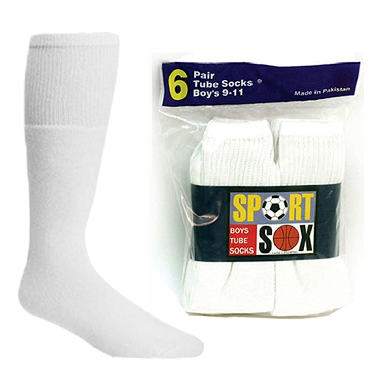 Boy's Tube Socks - 6 Pack White Size 9-11