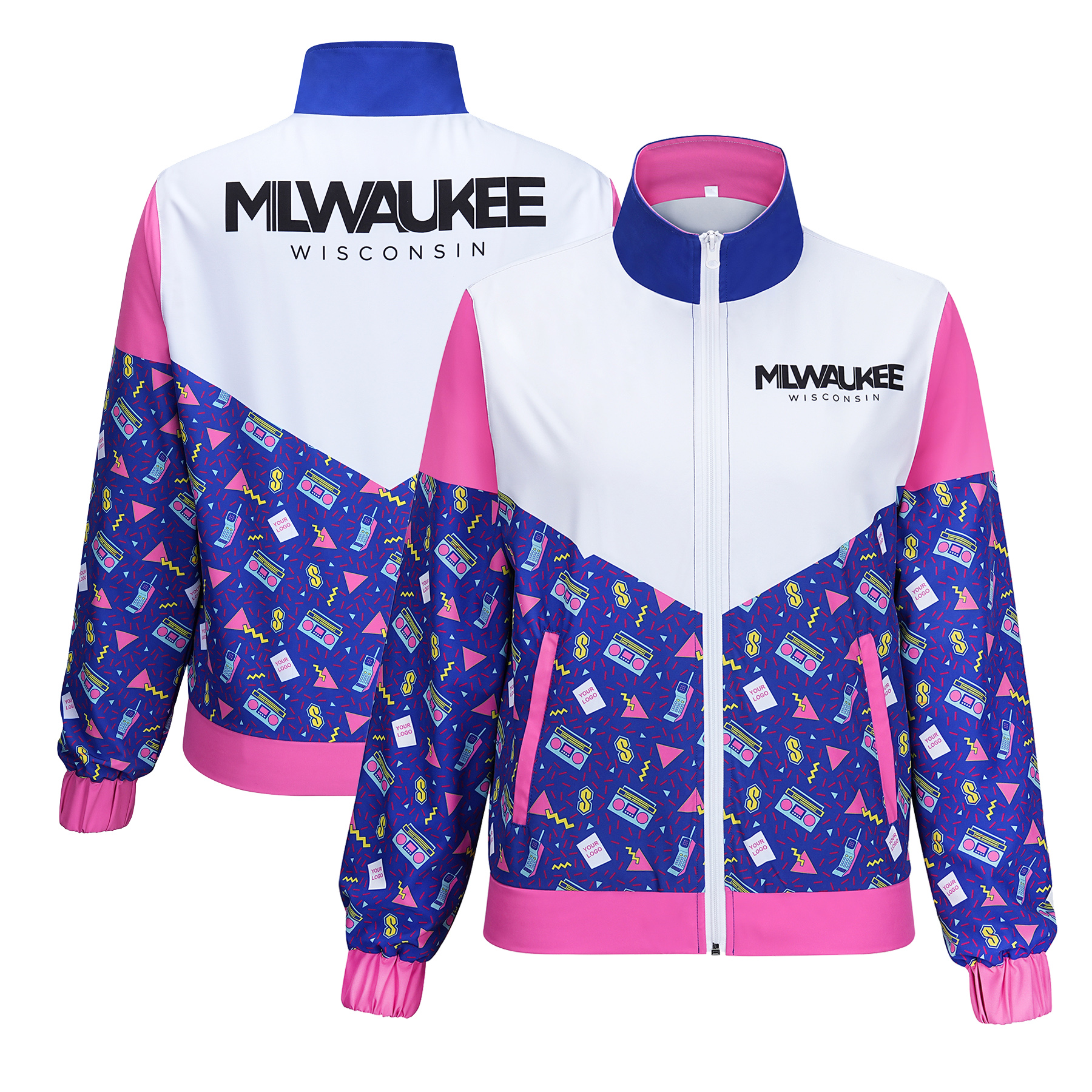 Custom 80s Retro Full Zip Long Sleeve Track Jacket