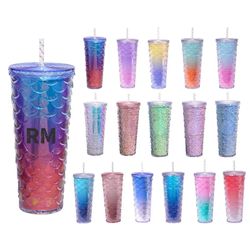 24oz Fish Scales Tumbler With Lids And Straws
