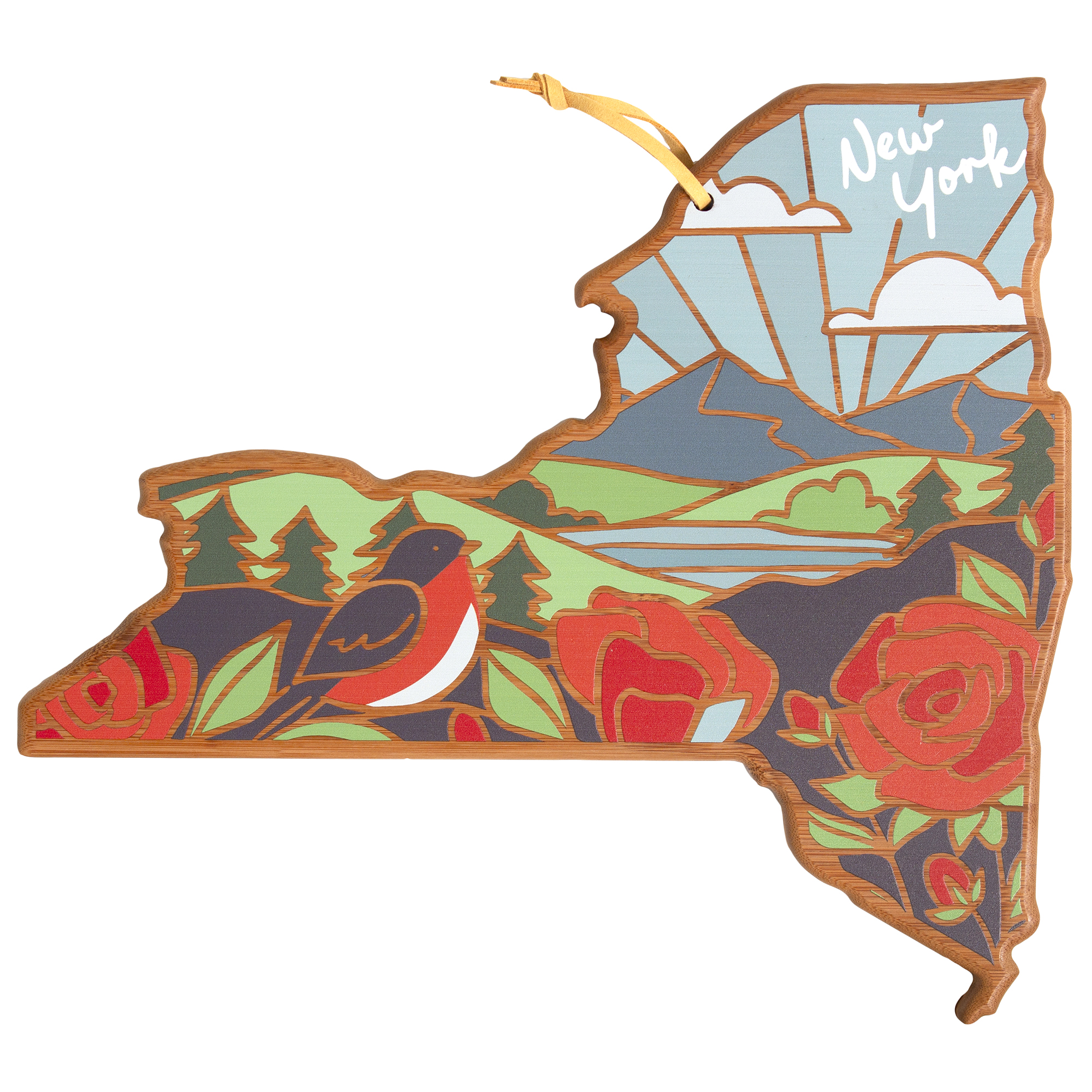 New York State Shaped Serving and Cutting Board with Artwork by Summer Stokes