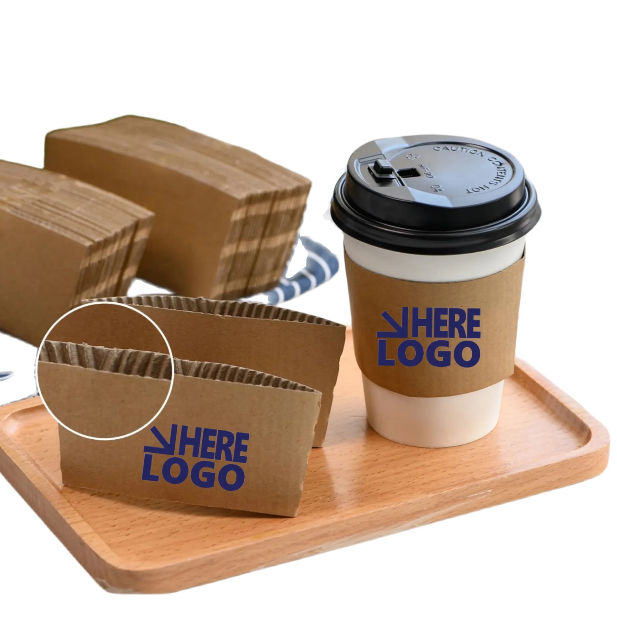 Custom Full Color Logo Kraft Disposable Coffee Cup Sleeves 8