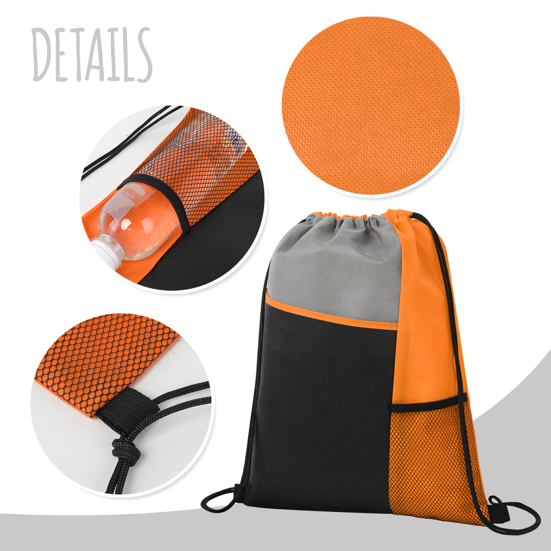 Tri Color Drawstring Backpack with Front Mesh Pocket 56