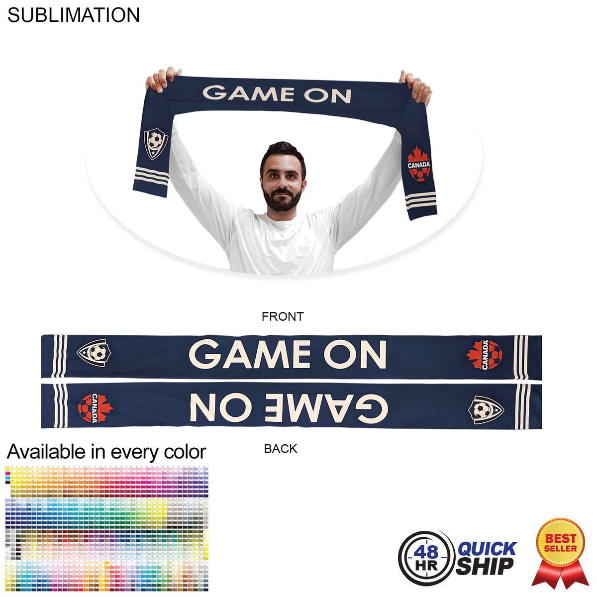 fiel 48 Hr Quick Ship - Sublimated Soccer Football Stadium Scarves 6x60 Sublimated edge to edge 2 sides #SU565-4