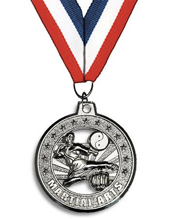 Medallion: 2" Circle Cut Out Martial Arts Silver w