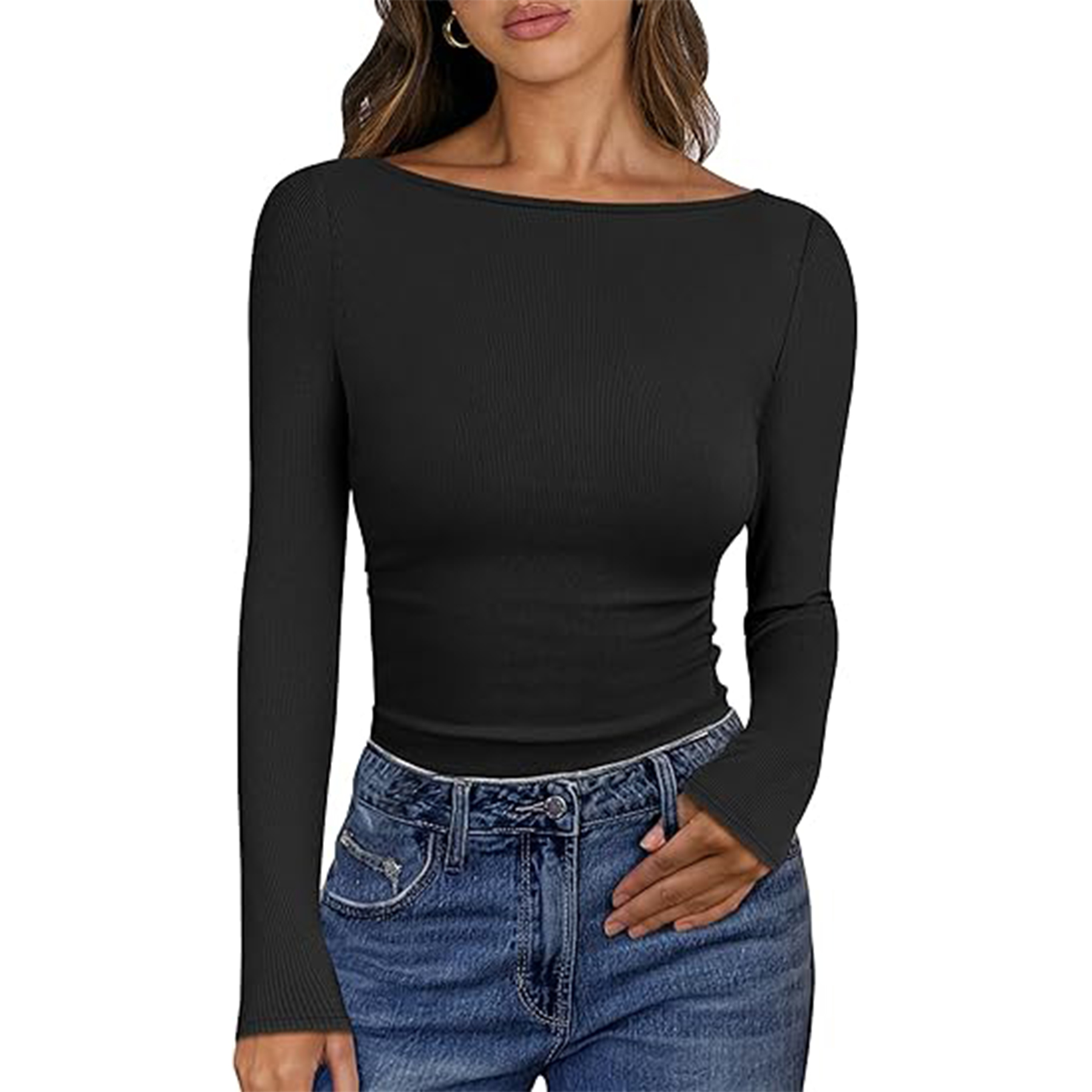 Women Boat Neck Long Sleeve Shirt 46