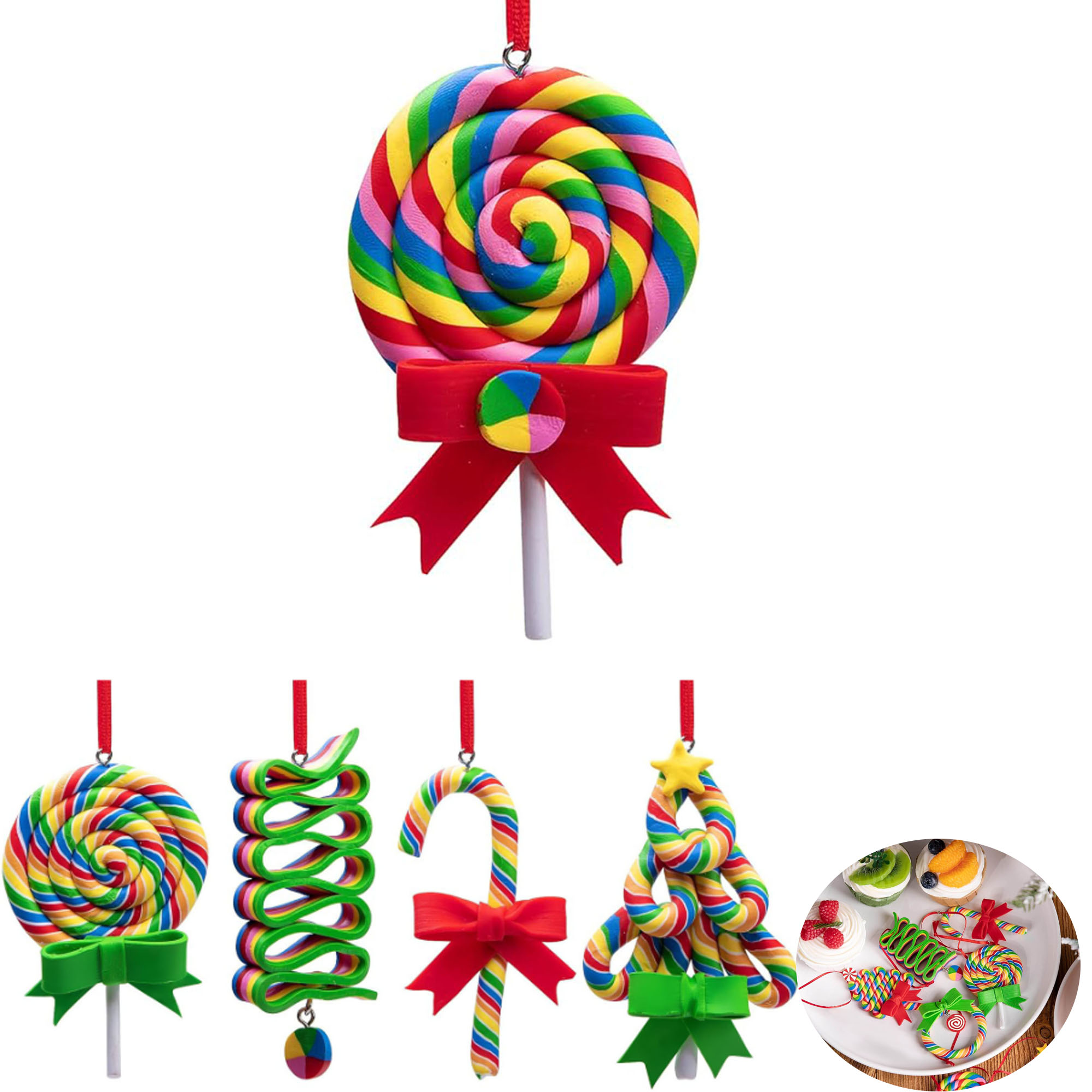 Festive Rainbow Lollipop Christmas Tree Hanging Decorations 7