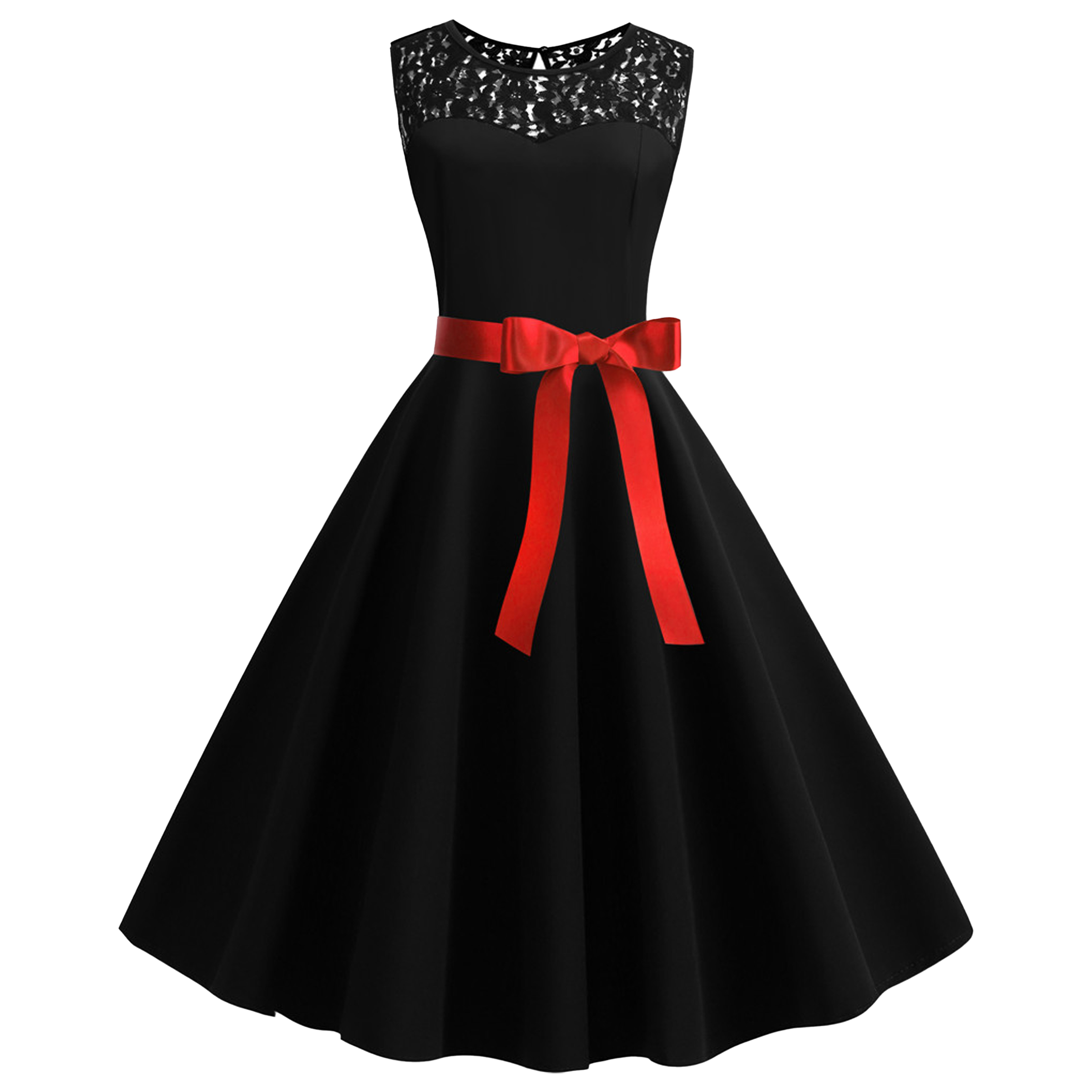 Polyester Retro Sleeveless Lace Patchwork Dress 22