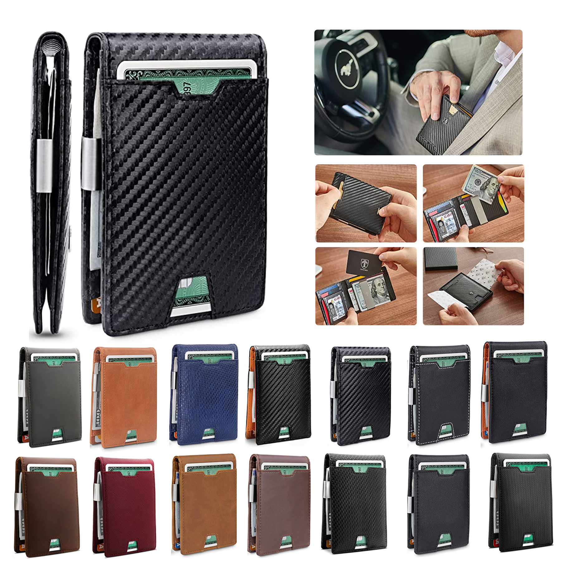 Mens Slim Wallet with Money Clip 5