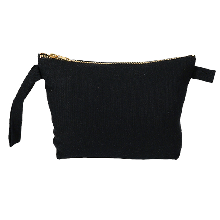Super Sale- Black Cosmetic Cotton Bag w/Brass Zipper 2