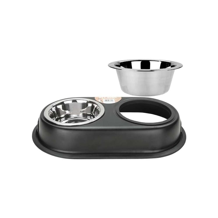 Stainless Steel Double Pet Bowls Black 16oz 3