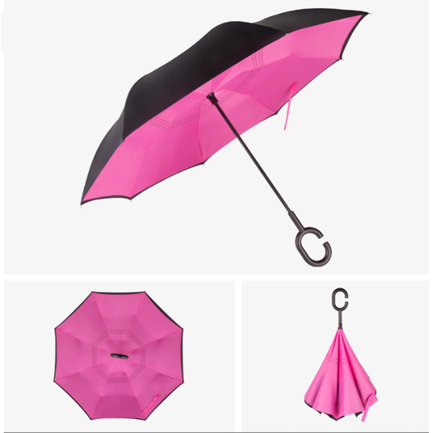 Solid Color Inverted Umbrella With C-Shaped Handle 20