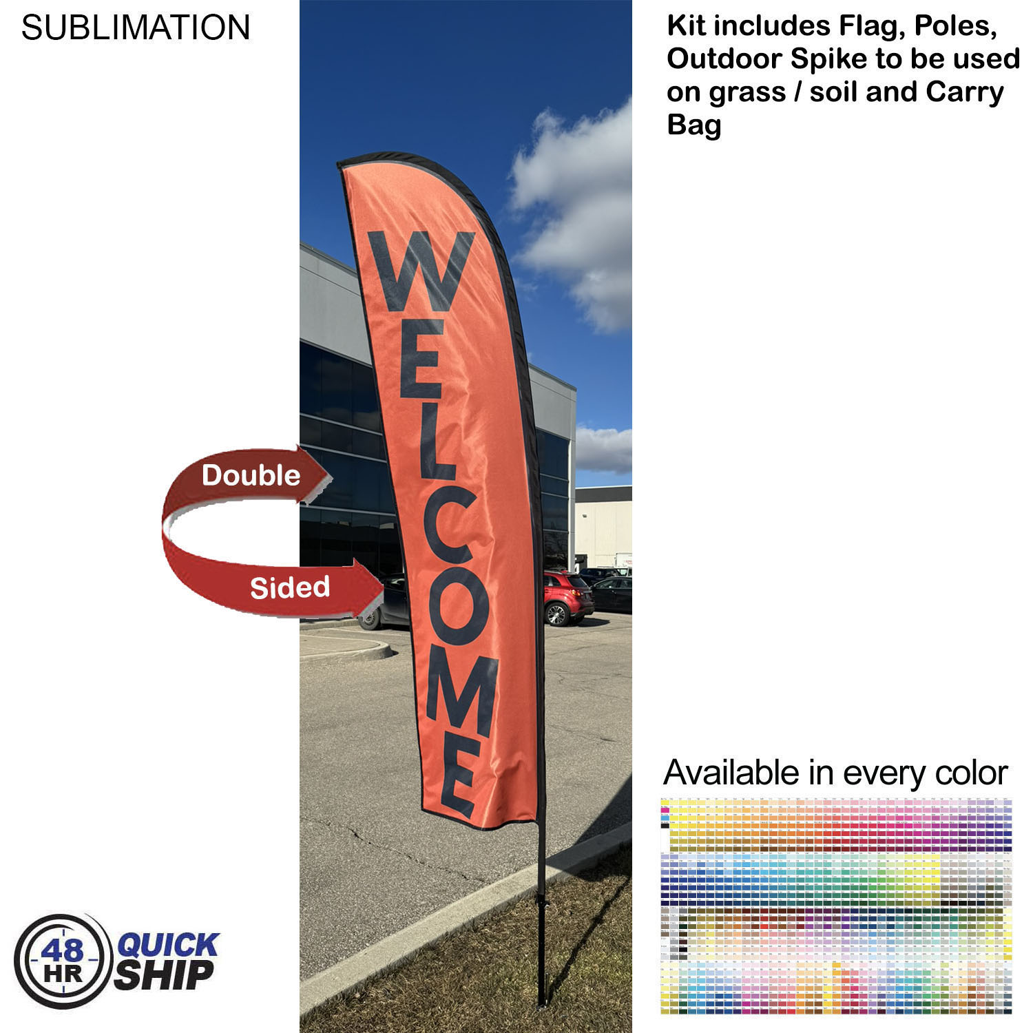 48 Hr Quick Ship - 10' Small Feather Flag Kit, Full Color Graphics Double Sided, Spike and Bag 4