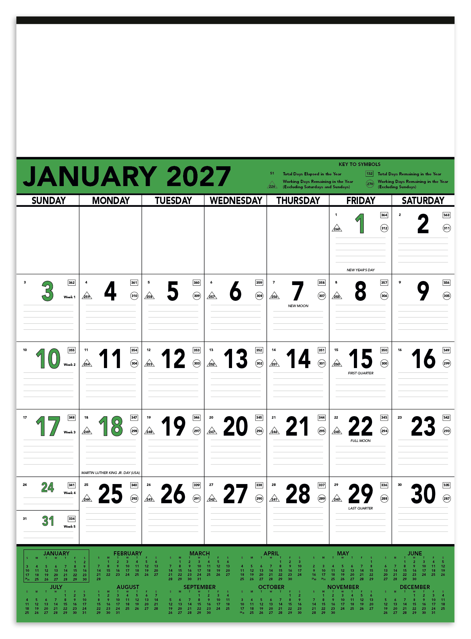 Triumph Calendars Green & Black Contractor Memo Calendar