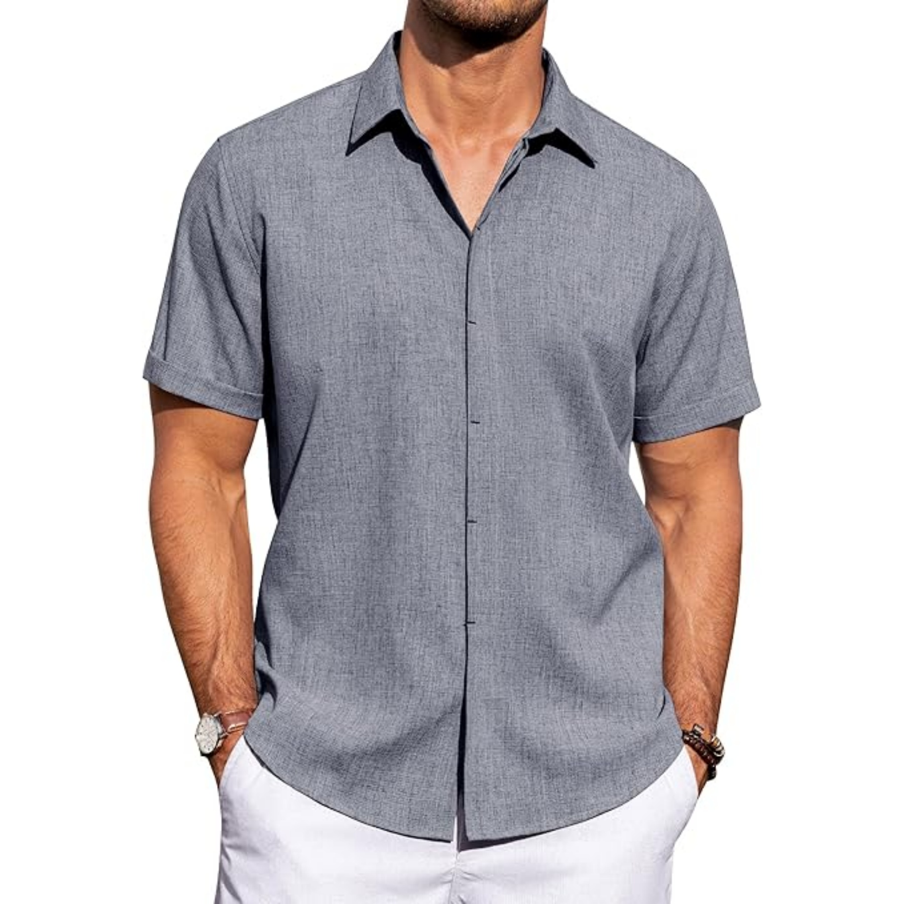 Men's Linen Casual Short Sleeve Shirt 56