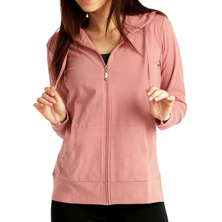 Women's Jersey Zip-Up Hoodie Jackets - Small Mauve Rose 3