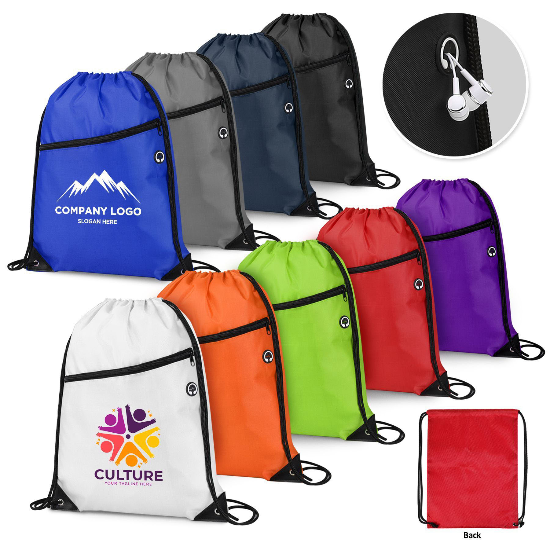 420D Heavy Duty Drawstring Backpack With Front Zipper 34
