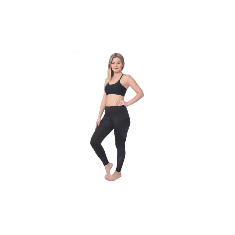 High Waist Performance Sport Leggings - Black with Sheer Panels Large 3