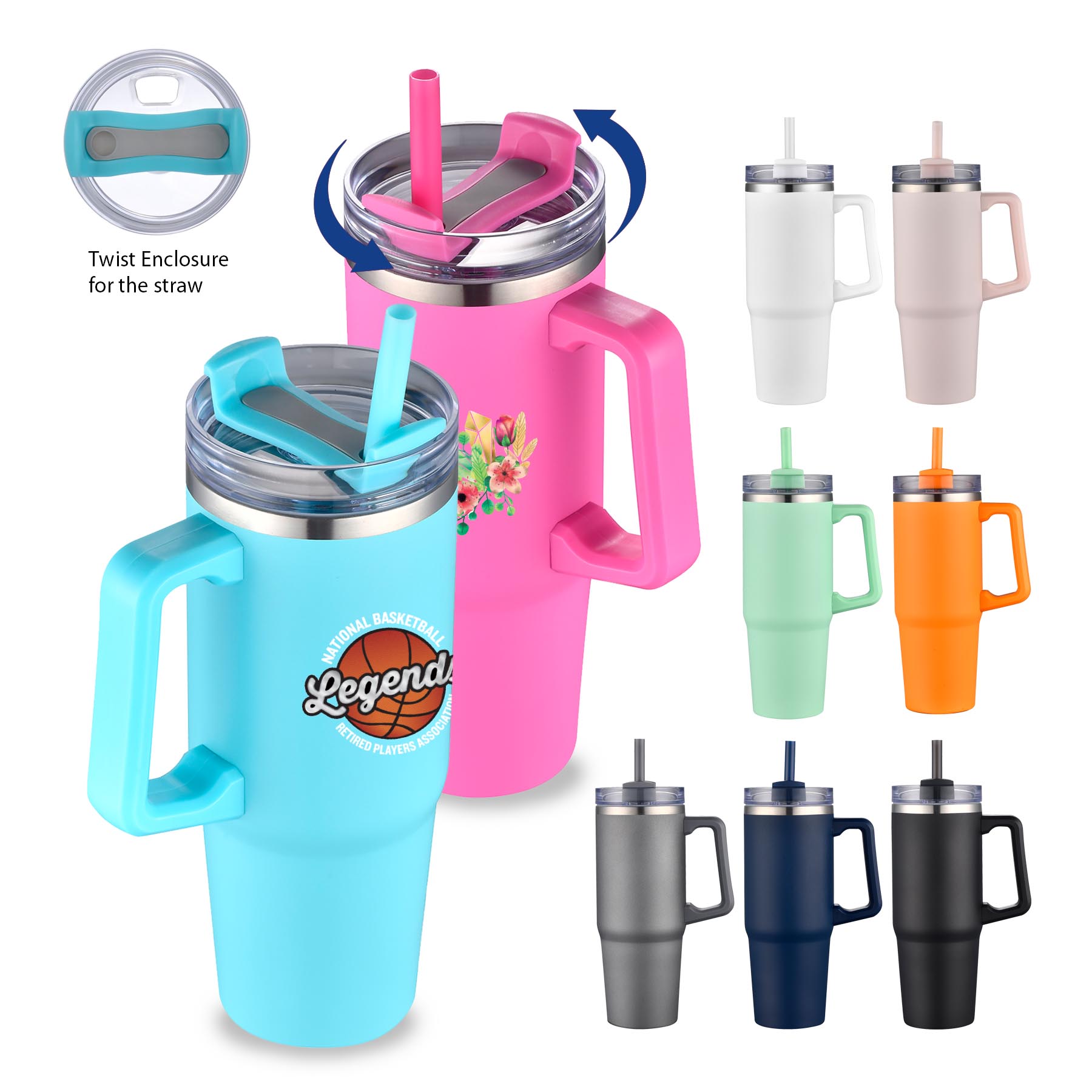 30 oz. Two Tone Travel Handle Mug with Twist Closure Straw Lid 8