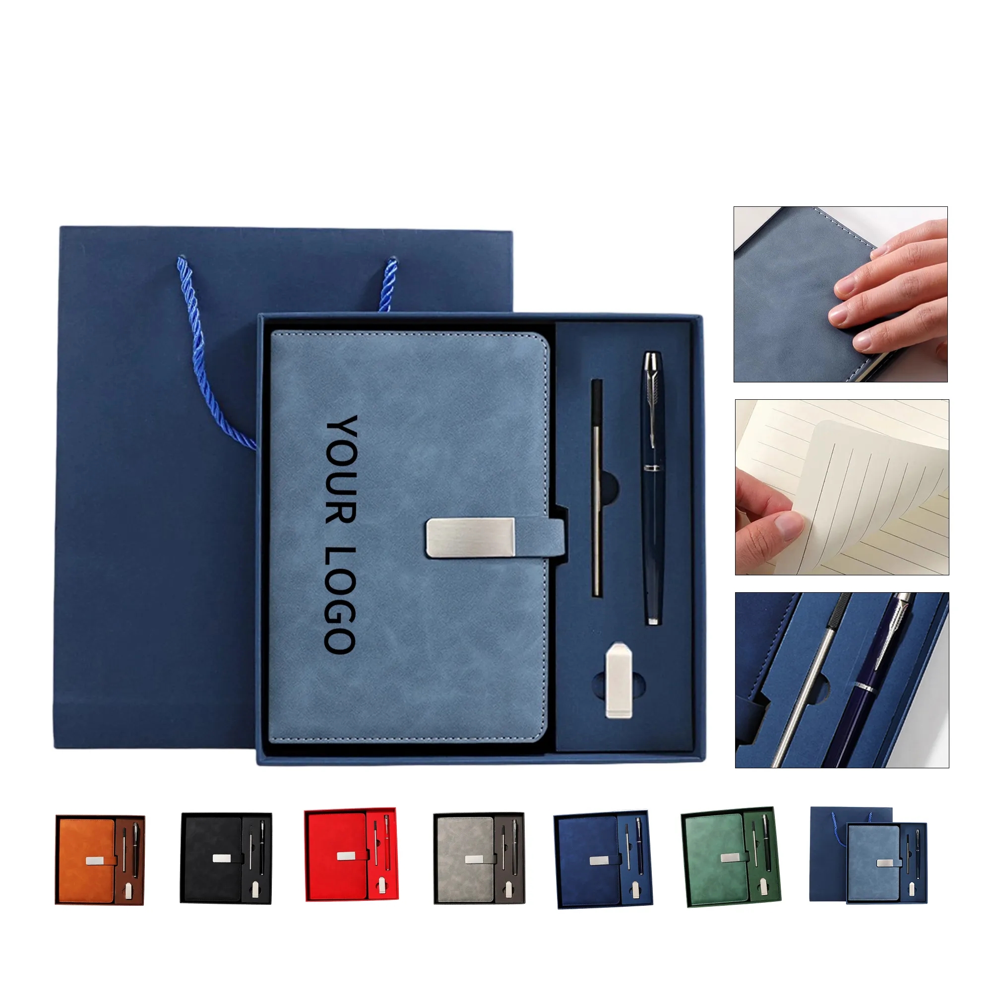 MOQ 50 Faux Leather Snap Notebook Gift Set