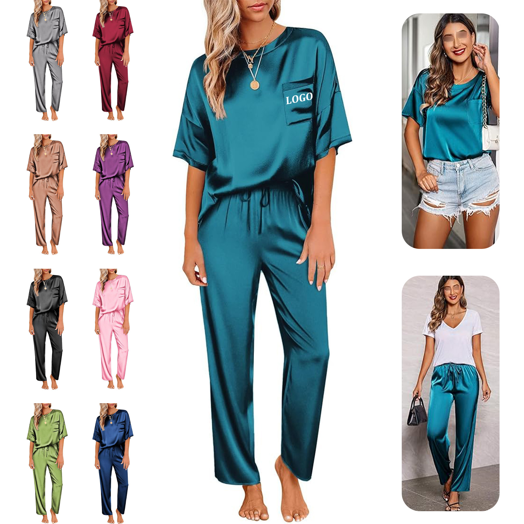 Womens Satin Silk Pajamas Set 2