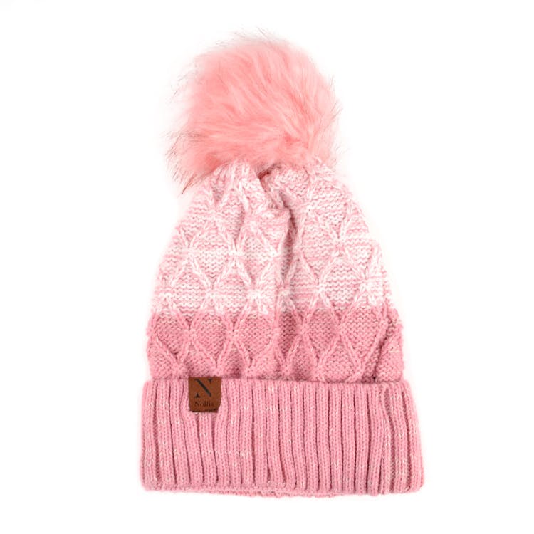 Women's Variegated Knit Winter Hats - Pink Pom-Pom 3