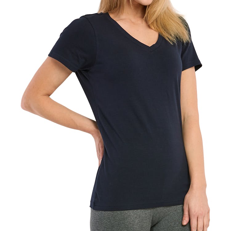 Women's Classic Fit V Neck T-Shirts - Medium Navy 3