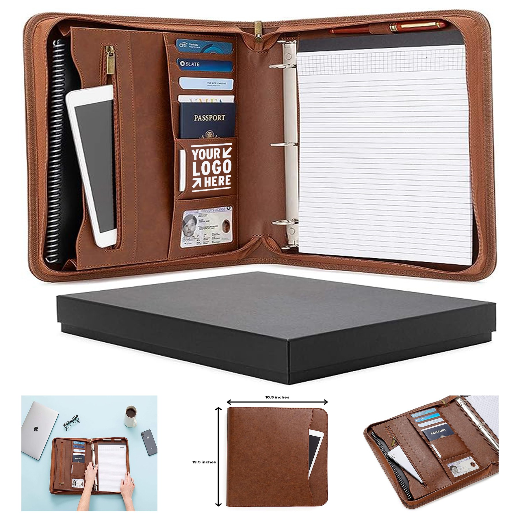 Professional 13.5x10.5 Inch Faux Leather Padfolio