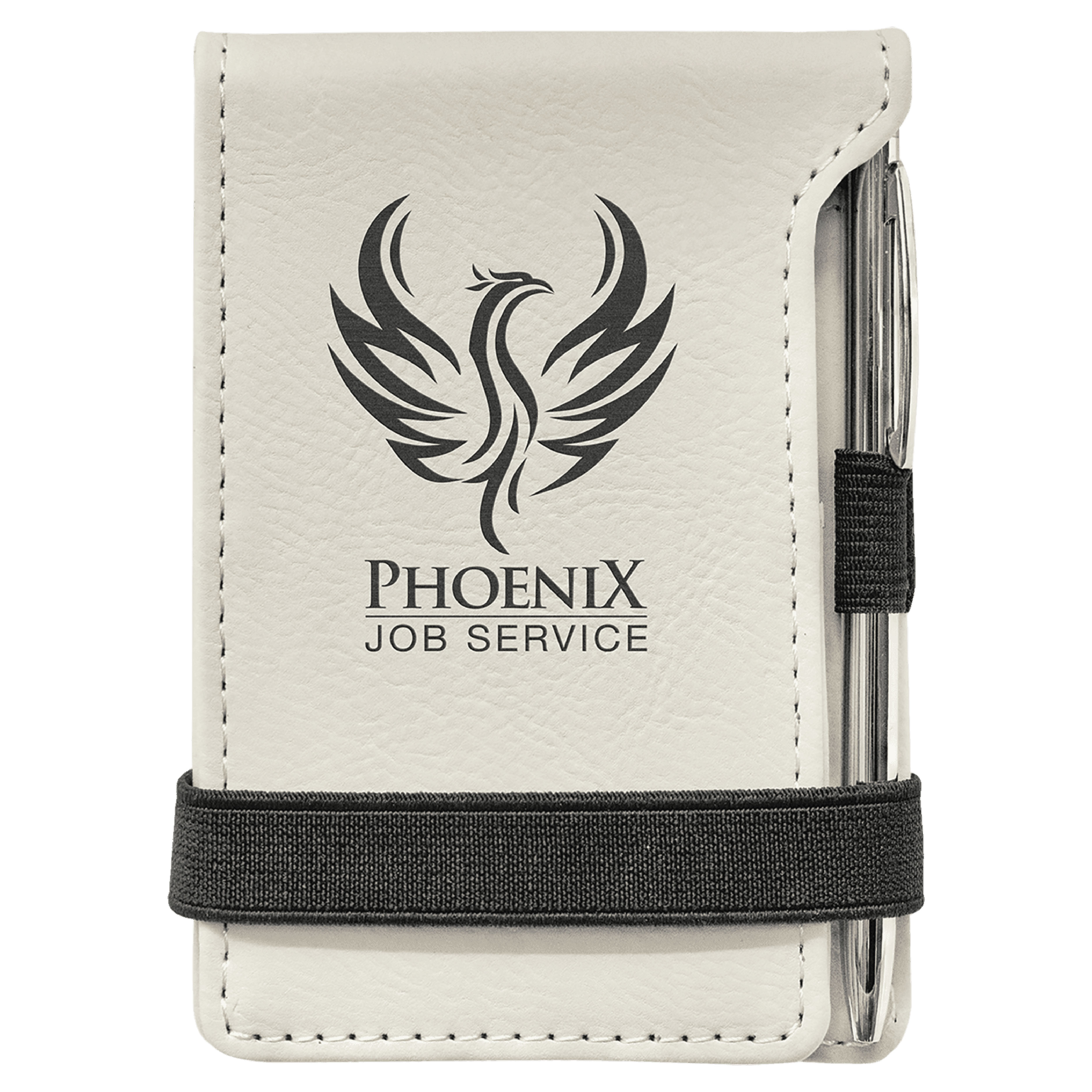 White Leatherette Mini Notepad with Pen