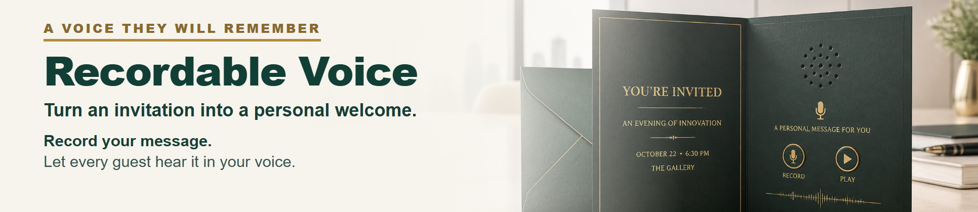 Recordable voice card feature presented as a premium business invitation