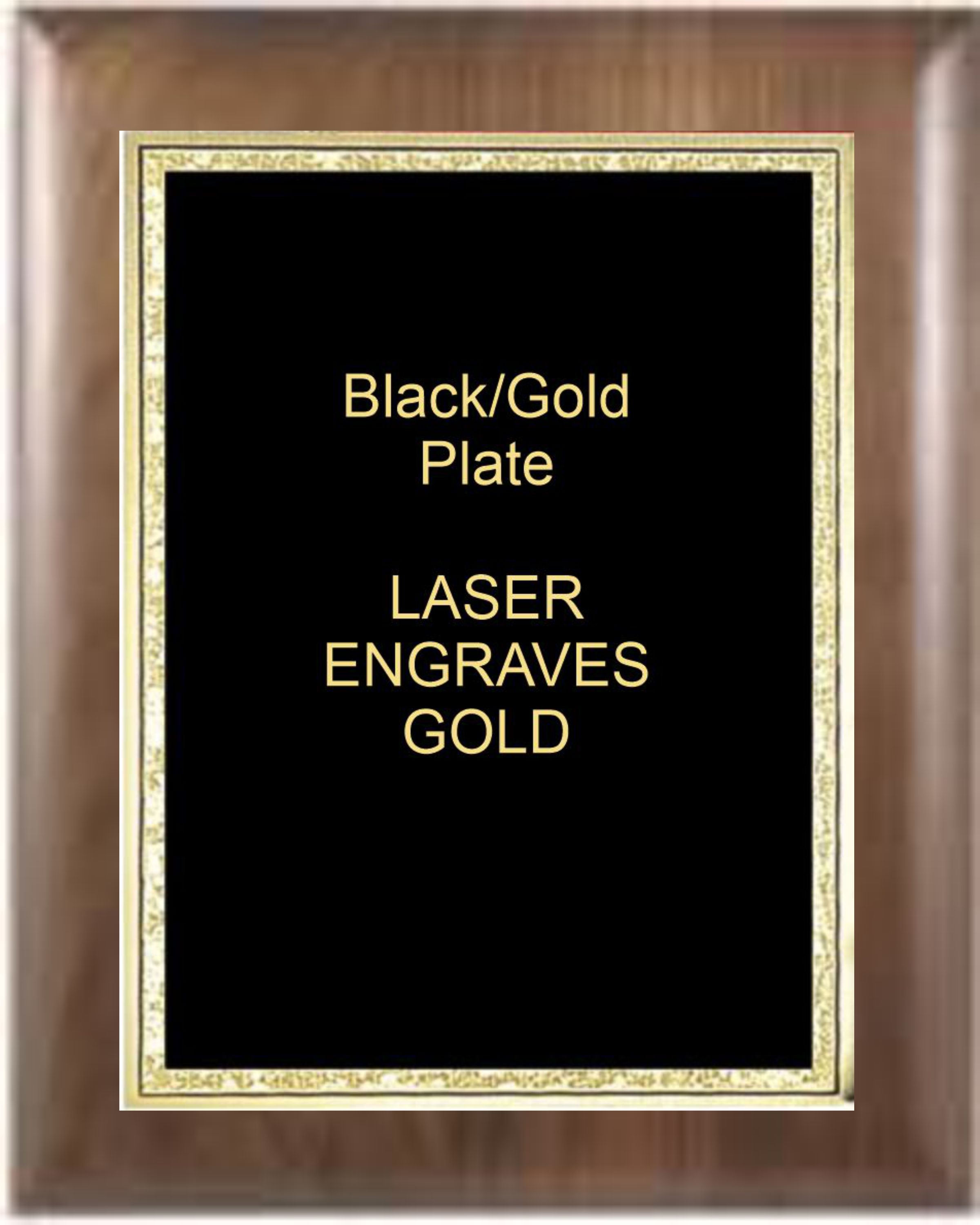 8" x 10" Genuine Walnut Elliptical Edge Square Corner Plaque with a Black Florentine Plate.