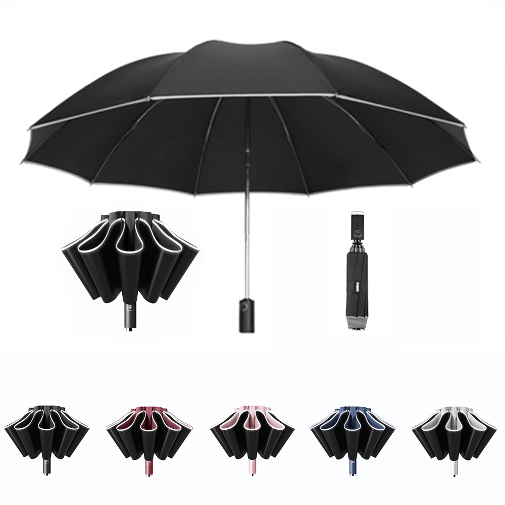 Inverted Reverse Umbrella with Reflective Strip Flashlight