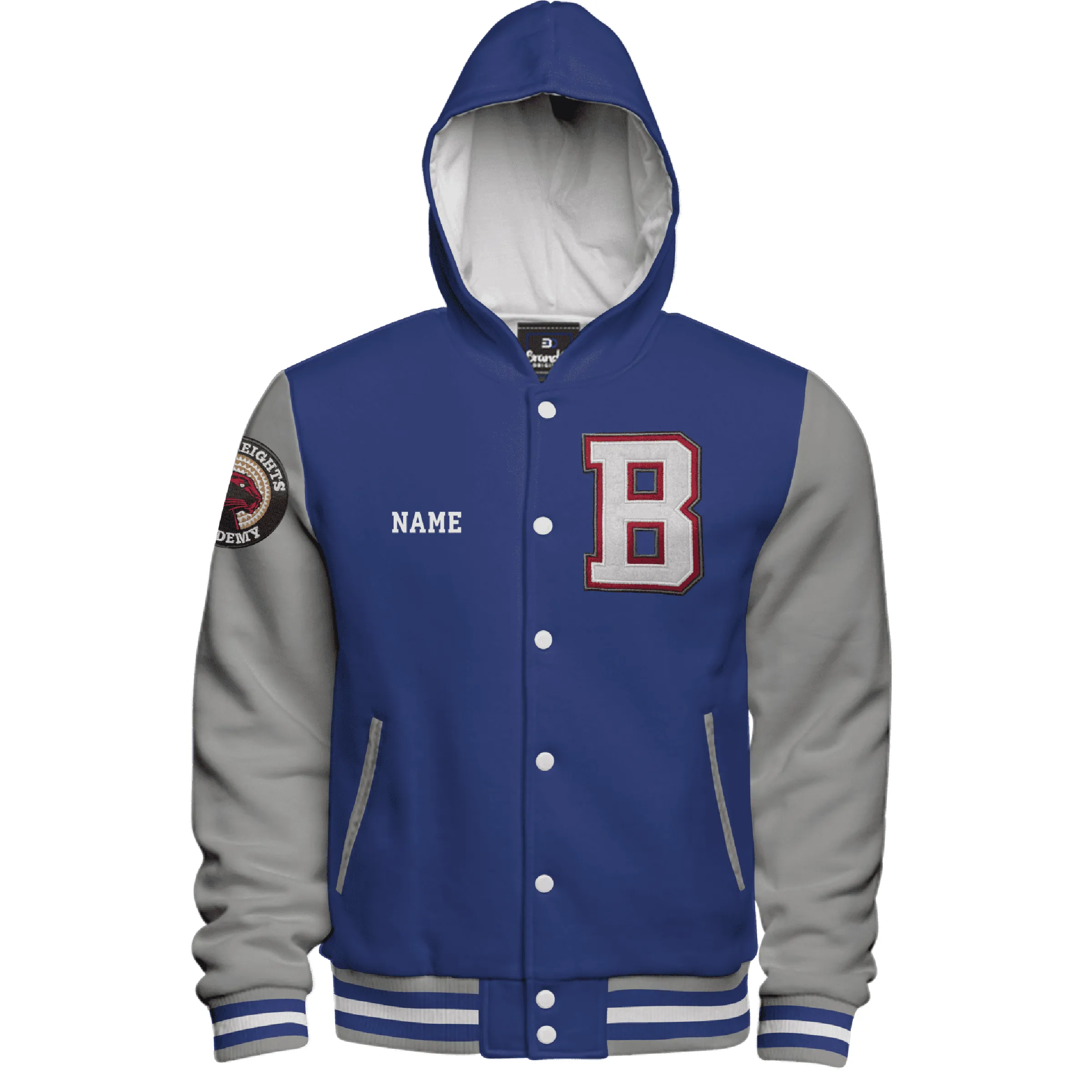 Hooded  Fleece Varsity Jacket With Custom Printed Lining 17